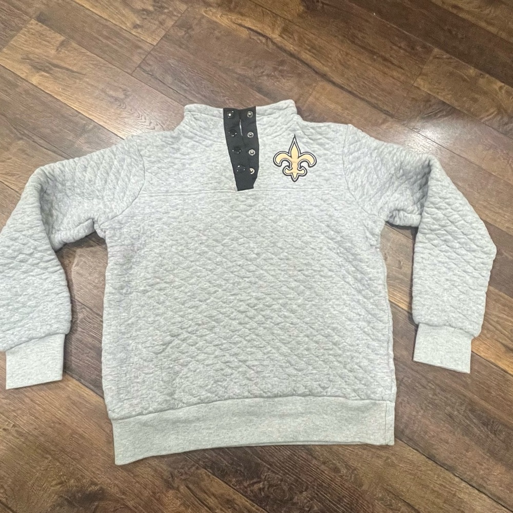 NFL New Orleans Saints Gray and Black Quilted Pullover